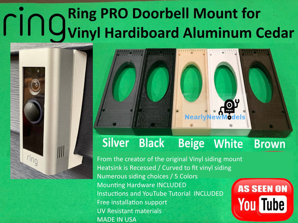 RING PRO premium Doorbell Mount for Vinyl, Hardi board, Aluminum, Cedar [Choose Siding] [5 colors]