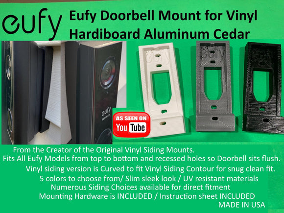 Eufy 1080p 2k ,Lorex ,Vivint , Aosu Doorbell Mount for Vinyl, Hardi board, Aluminum, Cedar [Choose Siding] [5 colors]