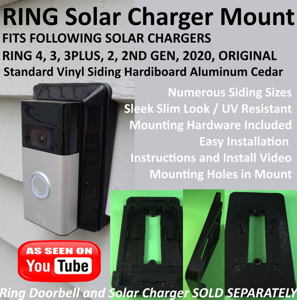 Solar Charger Mount for Ring 3, Video Doorbell 3 Plus, 4, and Battery Doorbell Plus, Ring 2, Ring Original Solar Charger for Vinyl, Hardi board, Aluminum, Cedar [Choose Siding] [5 colors]